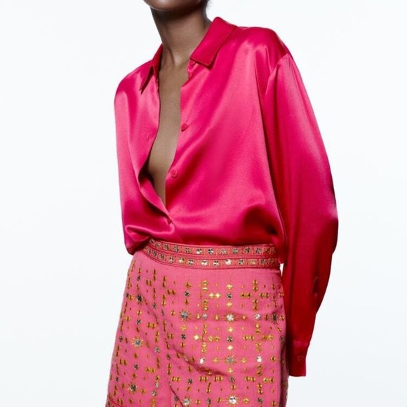 ZARA SHORTS WITH EMBROIDERY FUCHIA COLOR | 7521/254/630 - Picture 4 of 15